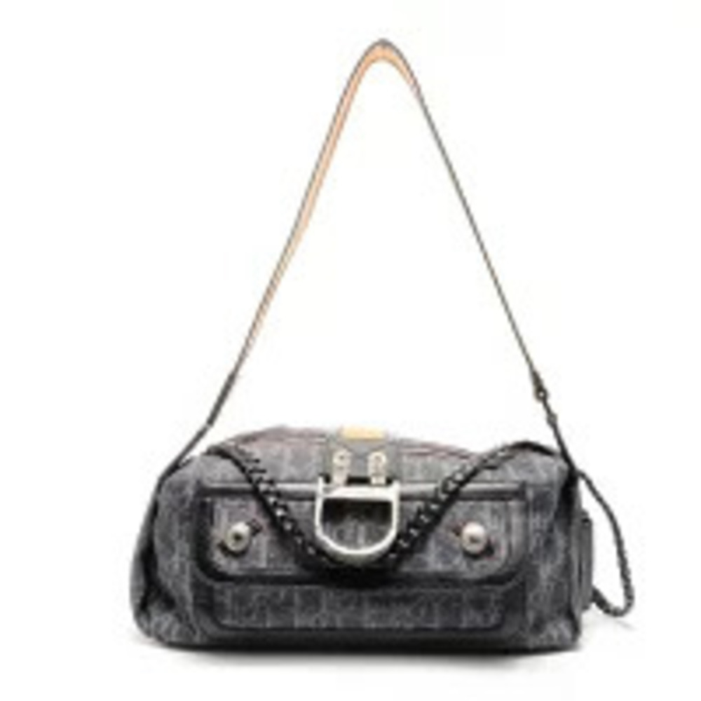 Christian Dior Denim Canvas Trotter One Shoulder Hobo Bag Navy Blue - Picture 2 of 13